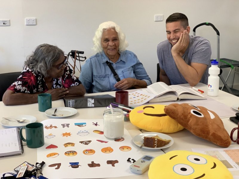 Emoji bosses Kathleen Kemarre Wallace, Veronica Perrule Dobson and Joel Liddle Perrule.
